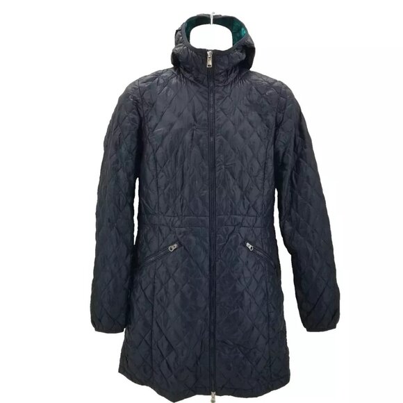 THE NORTH FACE Thermoball  Quilt Jacket Blue Womens Trench Coat With Hood Size S - Picture 1 of 13